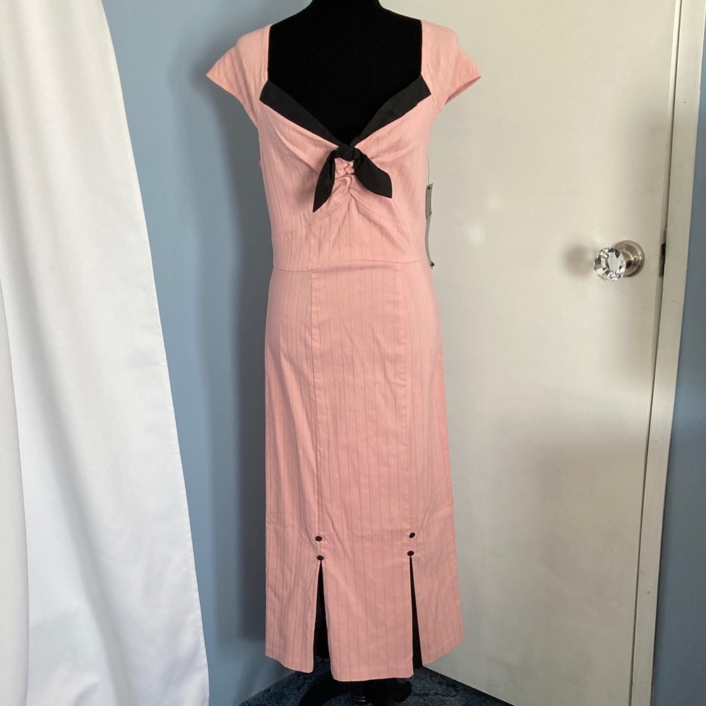 Stop Staring Pink Midi Dress with Black Accent Tie